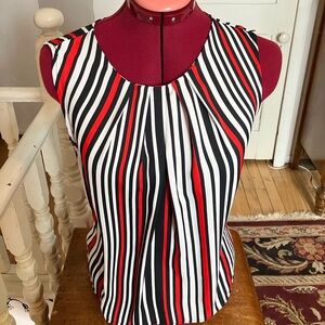 Jones New York Signature -Black White Red Vertical Stripes-Small